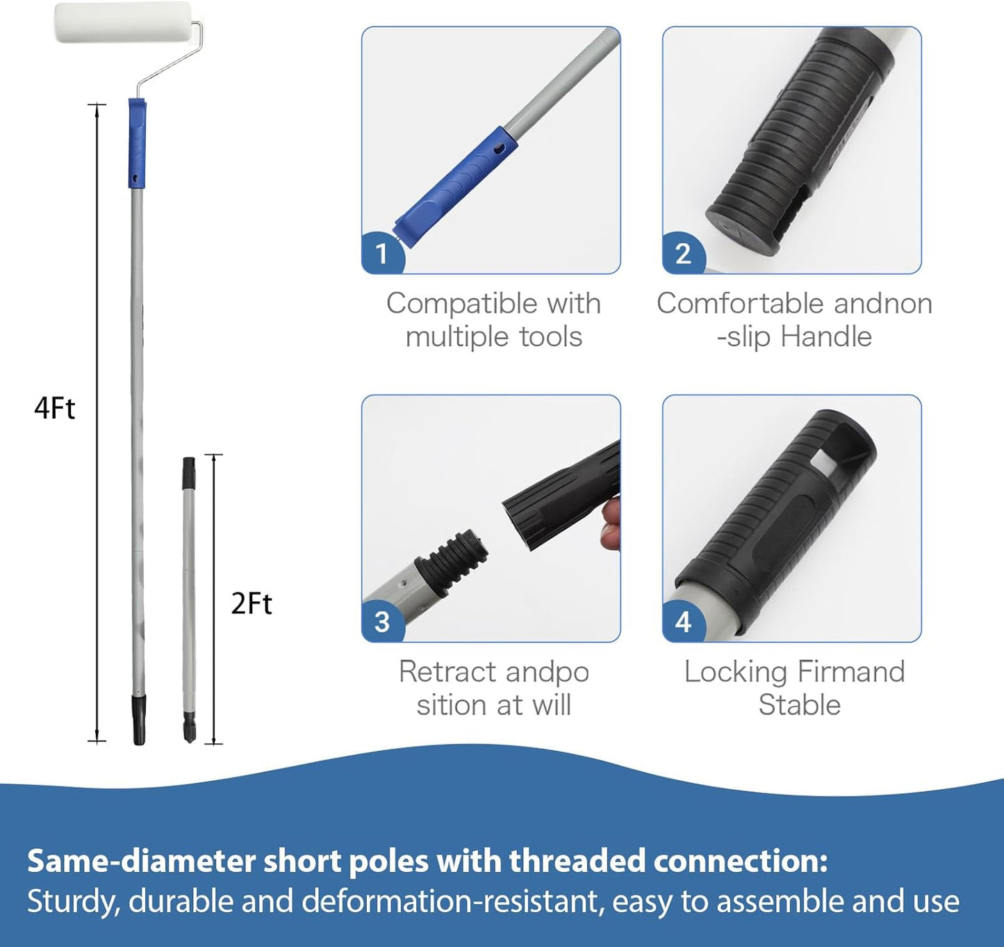 Paint Roller Kit with Long Paint Roller Extension Pole,9 inch & 4 inch Paint Roller Covers,Supplies for Painting Walls,Superabsorbent Paint Roller Set for Painting Home Interior