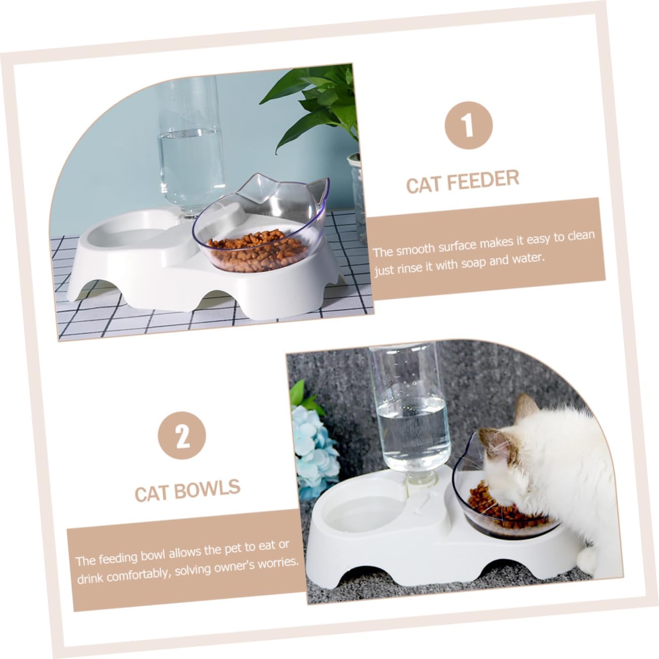 Milisten PET Food and Water Bowl Set 15° Tilted Automatic Water Dispenser for Small to Medium Dogs and Cats