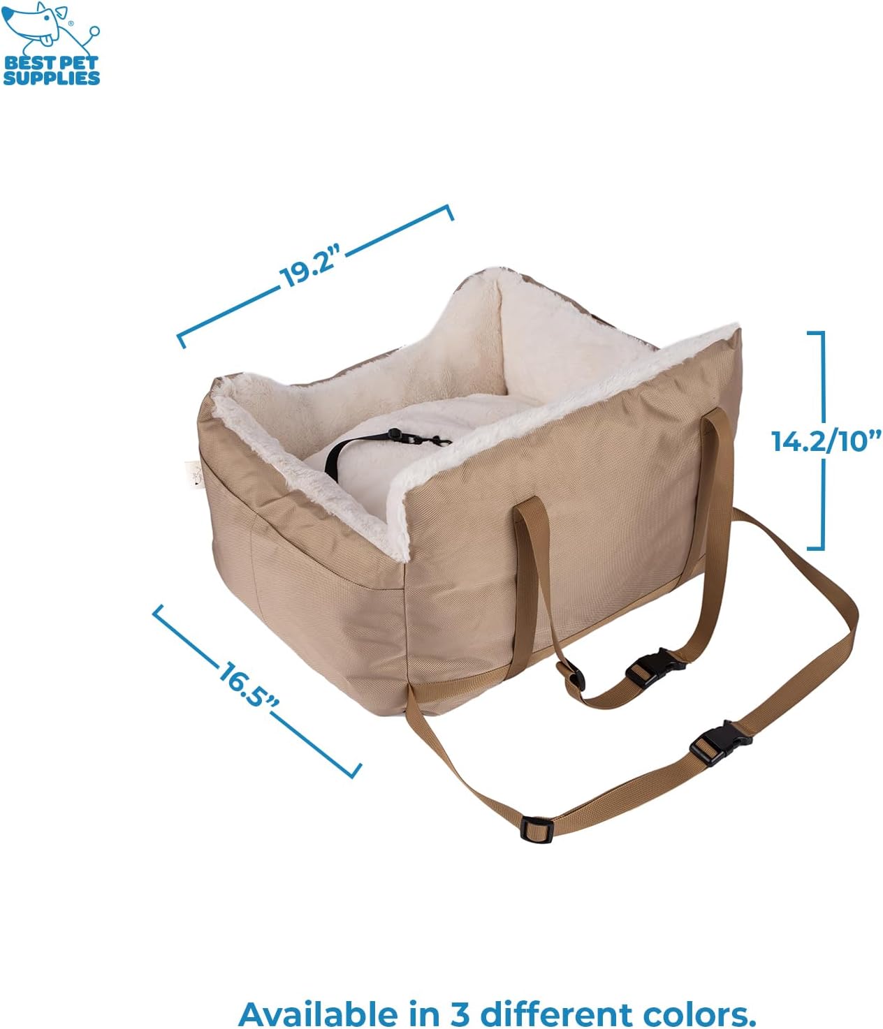 Best Pet Supplies Elevated Dog Car Seat for Small Dogs, Booster Seat with Safety Tether & Storage, Washable Travel Pet Seat for Front or Back Seat, Up to 25 lbs - Brown - 21 x 20 x 14