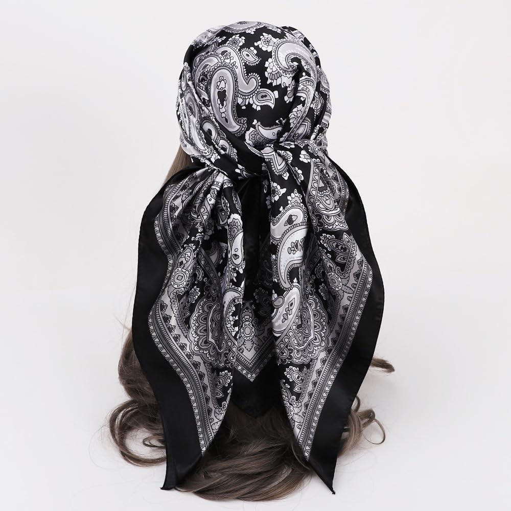 Like Silk Square Head Scarf Bandana for Hair Wrapping Fashion Purse Bag Scarf for Women 35 Inches