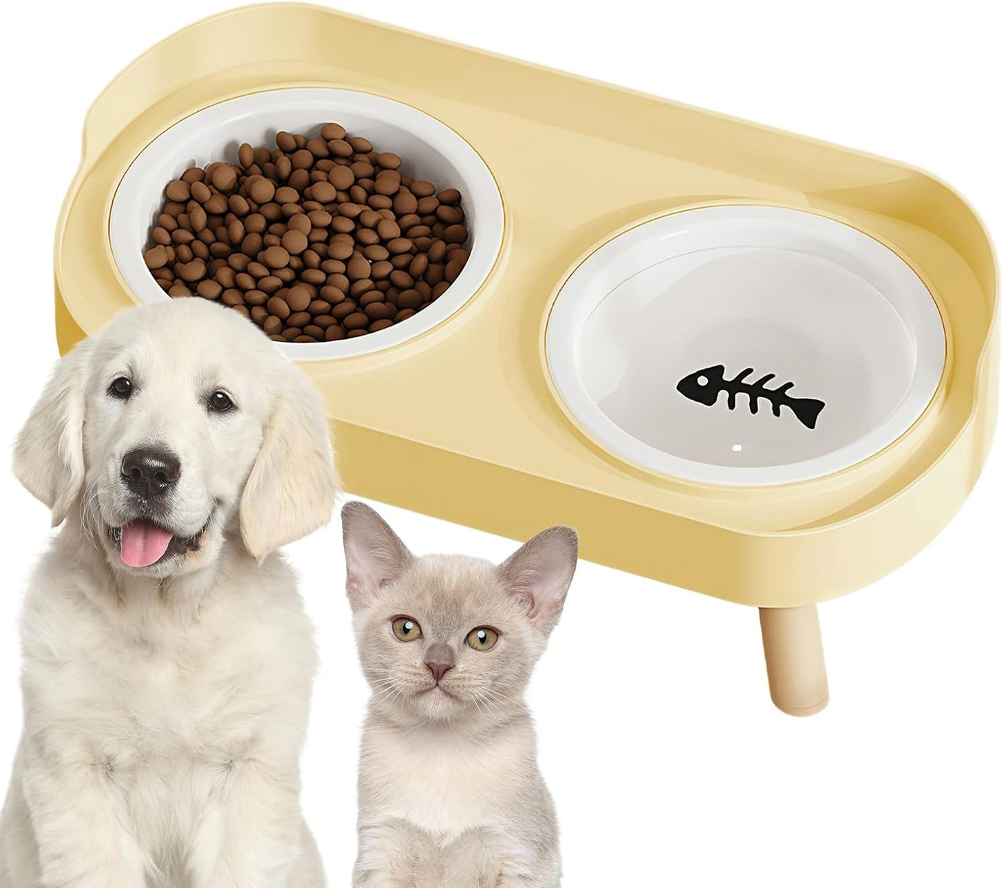 Elevated Pet Bowls, Ceramic Non Slip Water Feeder, 20x15cm Adjustable Feeding Station, Glazed Pet Dish with Stand, Dog Cat Bowl with Stable Base, Indoor Outdoor Home Yard Use for Small Medium Pets