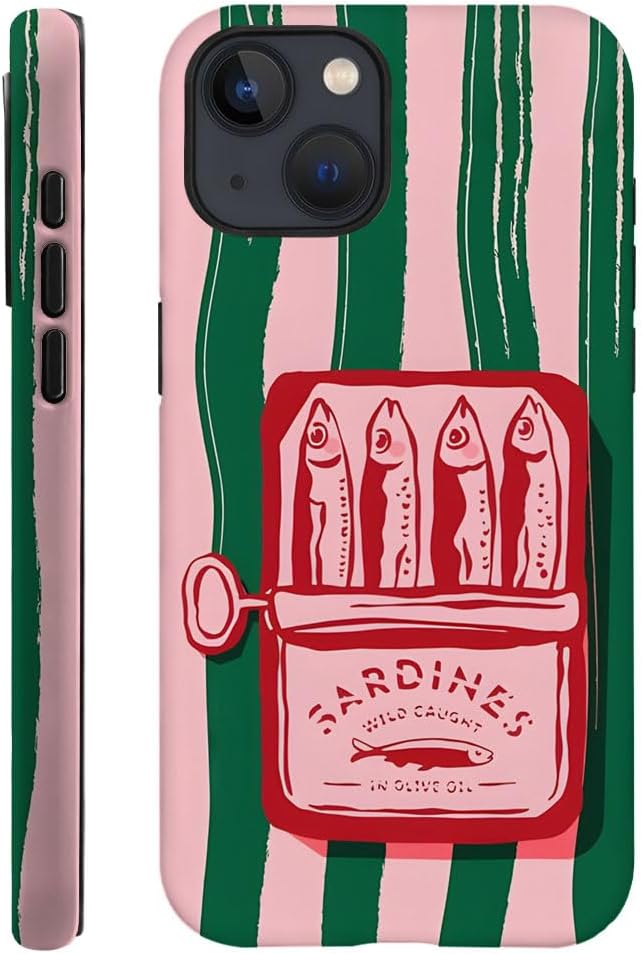 Case for iPhone 15 - Slim Fit Anti-Scratch Phone Case for Girl Women - Pink Retro Fish Italian Food (Frosted)