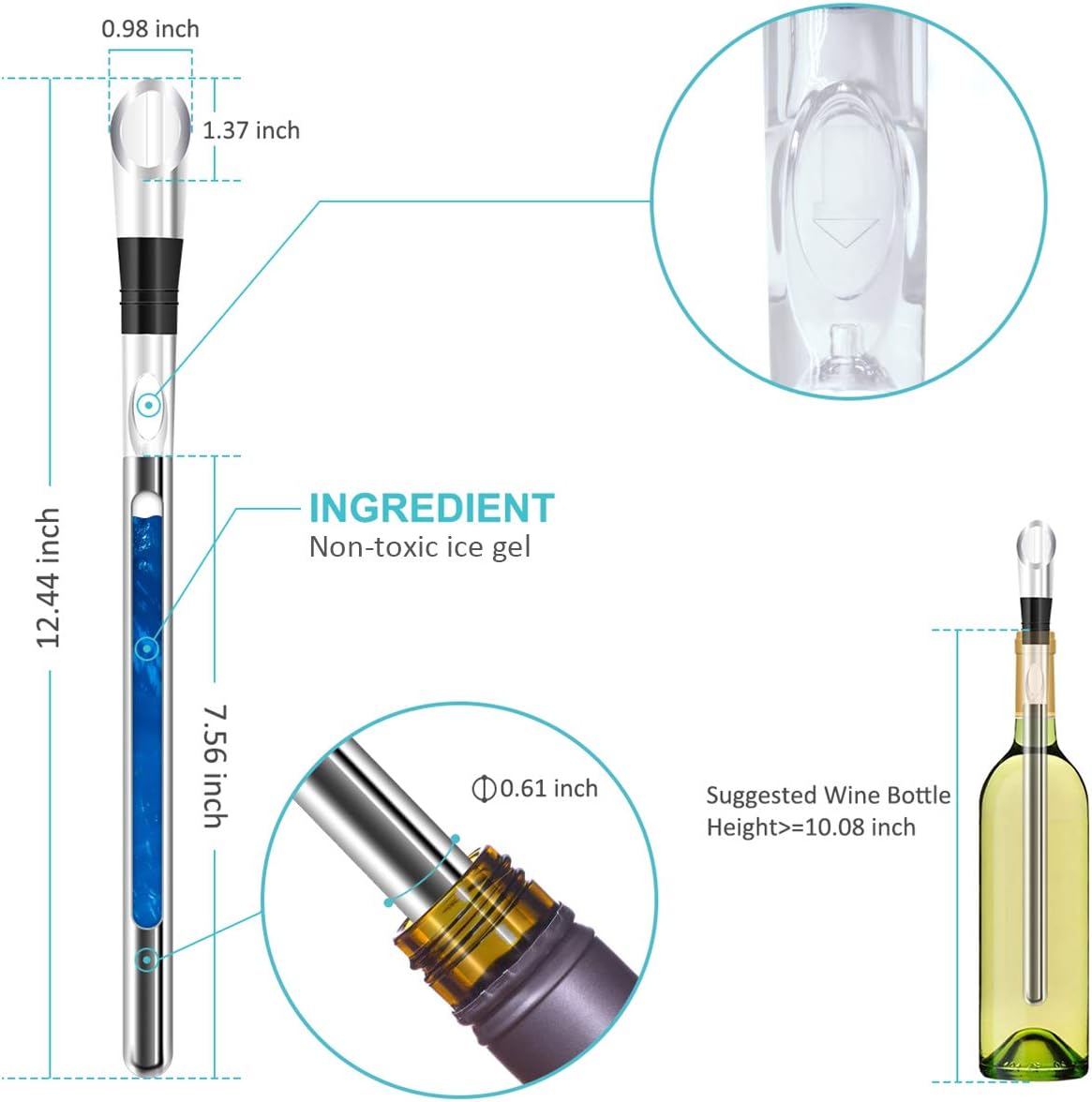 Wine Chiller, 3-in-1 Stainless Steel Wine Bottle Cooler Stick - Rapid Iceless Wine Chilling Rod with Aerator and Pourer - The Best Wine Accessories Gift