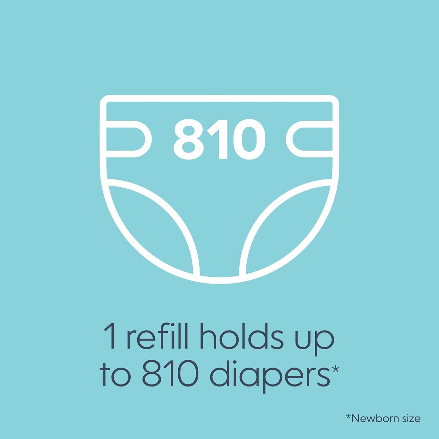 Diaper Genie Jumbo Square Refill, with Continuous Film, can Hold up to 810 Newborn-Sized Diapers per Refill.
