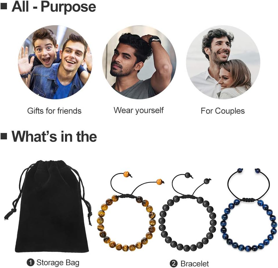 M MOOHAM Easter Gifts for Mens Boy Easter Basket Stuffers - Beaded Natural Stone 8mm Tiger Eye Matte Agate Lava Rock Bracelets Set for Men Teen Boys Dad Grandpa Birthday Gifts Jewelry