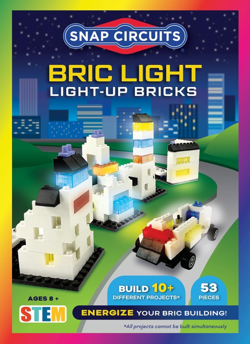 Snap Circuits BRIC Light, Building Bricks & Electric Circuit Kit for Kids, STEM Educational Toy for Kids 8+, Light Up Bricks, 10 Builds Included, Compatible with All Major Brands