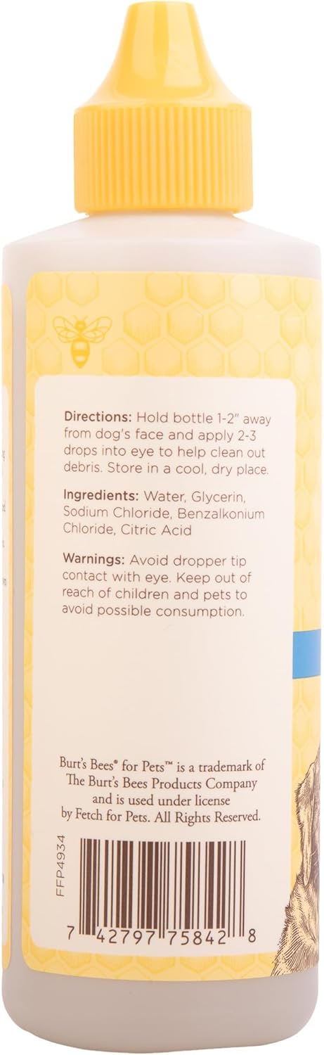 BURT'S BEES FOR PETS Dog Eye Wash with Saline Solution, Gentle Eye Cleaner for Dogs and Puppies, Tear Stain and Debris Rinse for Sensitive Eyes, Natural Origin Formula, 4 Fl Oz