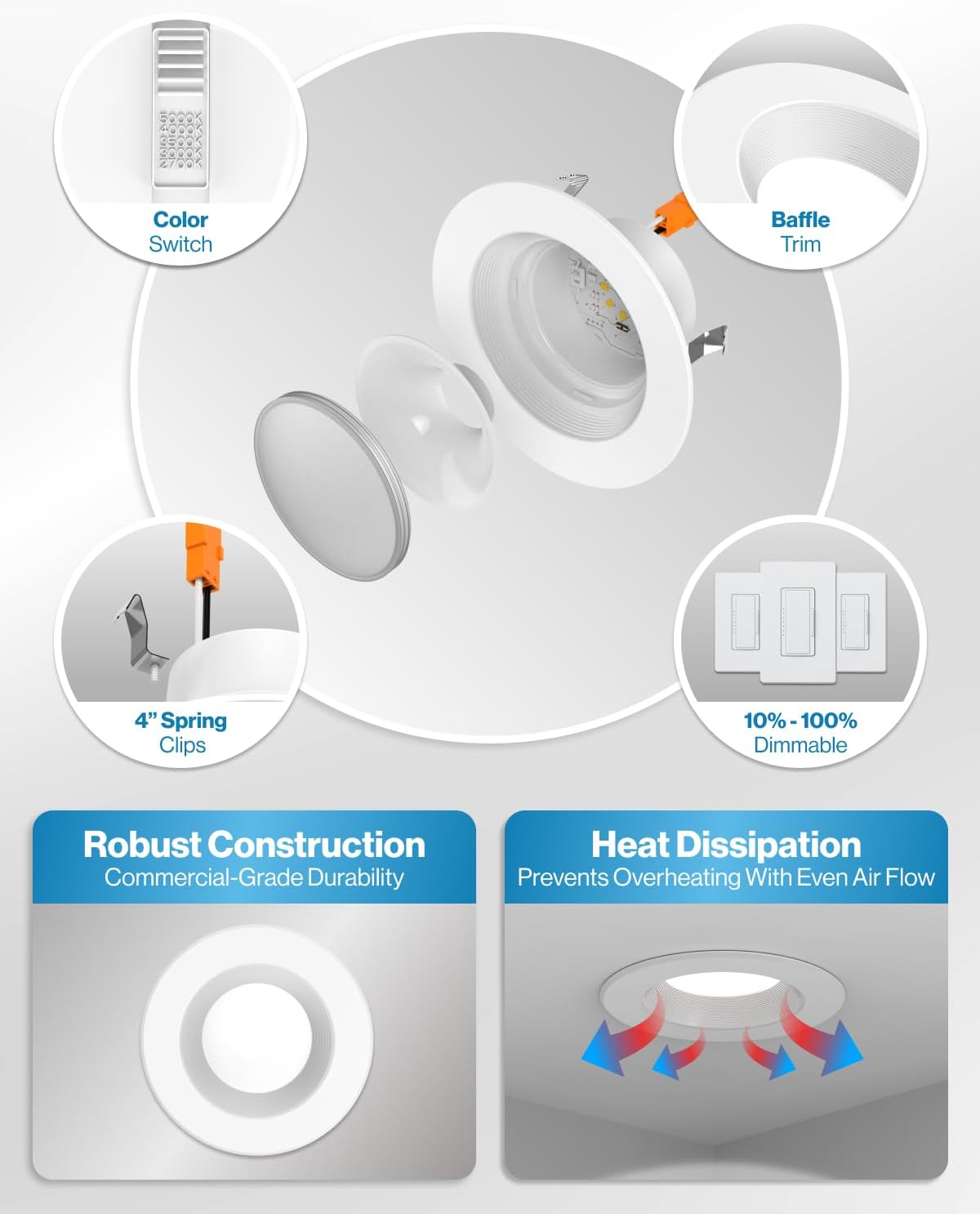 Sunco 24 Pack 4 Inch LED Recessed Lights, Retrofit Can Lighting, 660 LM, 11W (40W Equivalent), Selectable CCT 2700K/3000K/3500K/4000K/5000K, Dimmable, Baffle Trim, Replacement Conversion Kit UL