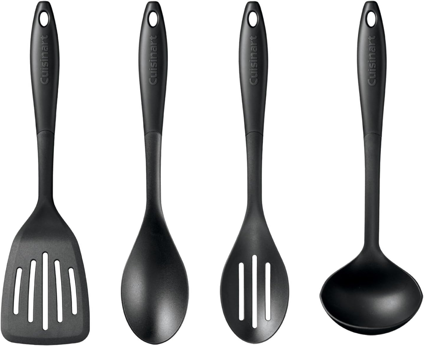 Cuisinart Nylon Kitchen Tool Set, 4-Piece Black – Slotted Turner, Solid Spoon, Slotted Spoon & Ladle, Nonstick-Safe, Heat Resistant to 400F, Dishwasher Safe