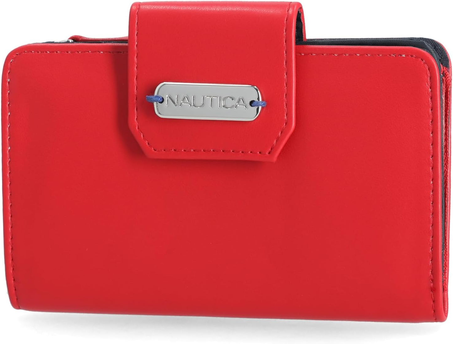 Nautica Womens, Close Reach Vegan Leather RFID Wallet, Small Credit Card Holder Purse with Zipper Coin Pocket and ID Window in Fuego Red