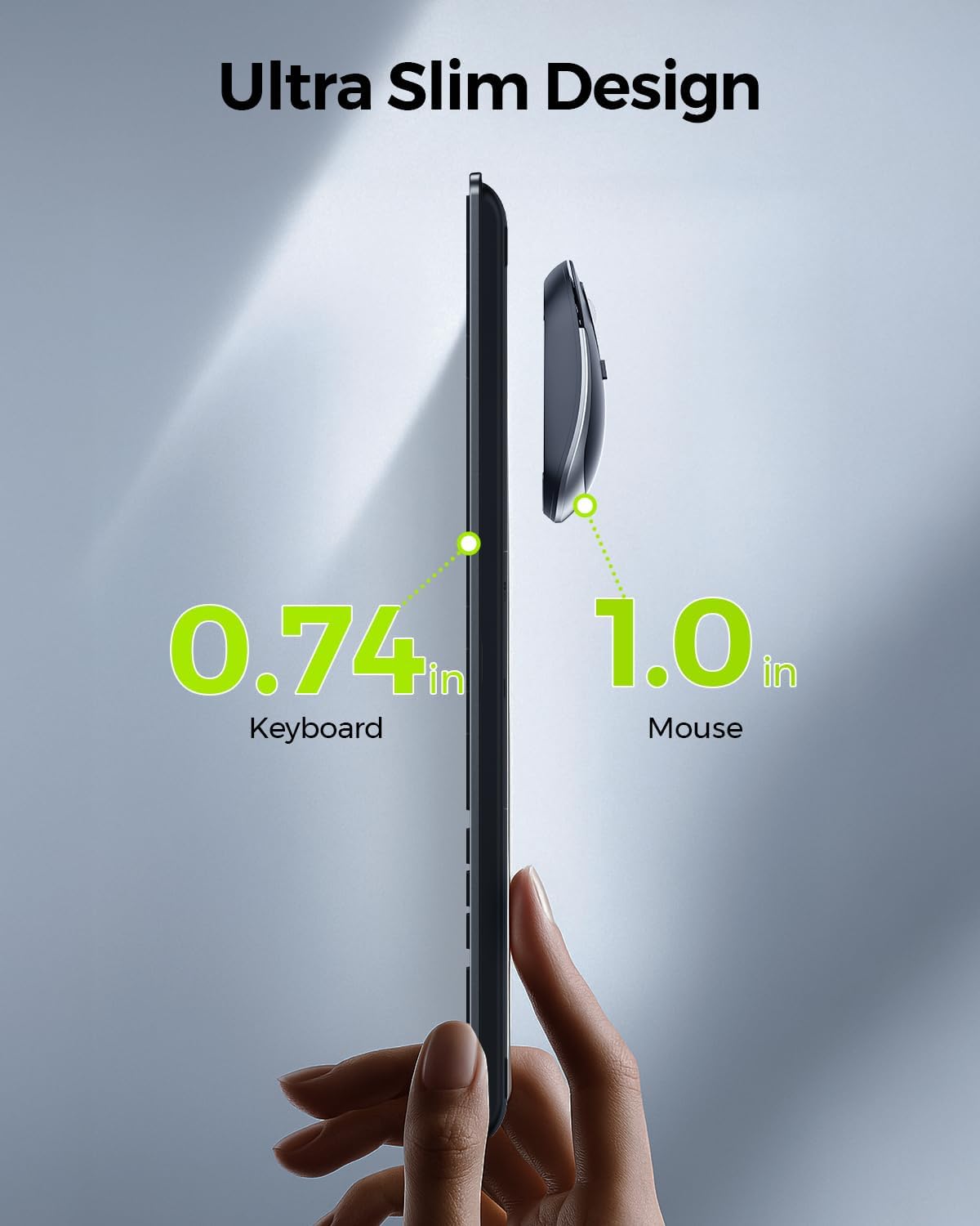 Wireless Keyboard and Mouse Combo - Full Size Slim Thin Wireless Keyboard Mouse with Numeric Keypad 2.4G Stable Connection Adjustable DPI (Grey & Black)