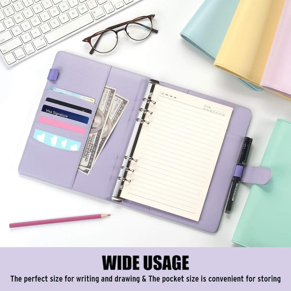 Sooez A5 Notebook Binder, 6 Ring Planner with Stylish Design, Loose Leaf Personal Organizer Cover with Magnetic Buckle Closure, PU Leather Binder for Women with Soft Colors (Olive Green)