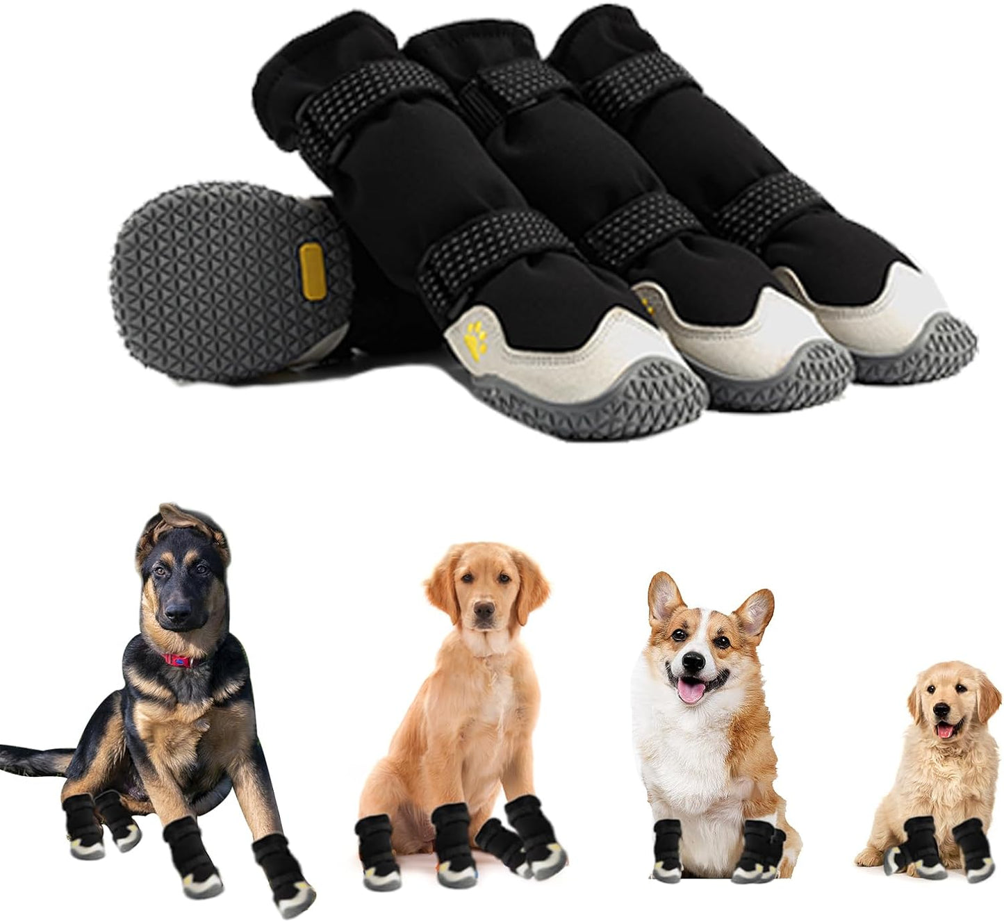 MOOB Dog Shoes for Large Dogs, Dog Boots & Paw Protectors, Dog Shoes for Large Dogs, 4Pcs Medium Dog Booties with Rugged Anti-Slip Sole and Outdoor Reflective for Snowy Day,(Size 6)