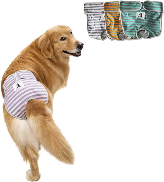 3 Pack Reusable Dog Diapers Female Large Medium Breed, Female Dog Diapers for Heat, Incontinence,Doggie Diapers for Female Dogs with Velcro Adjustable Waistline for Female Dog Washable Extra Large