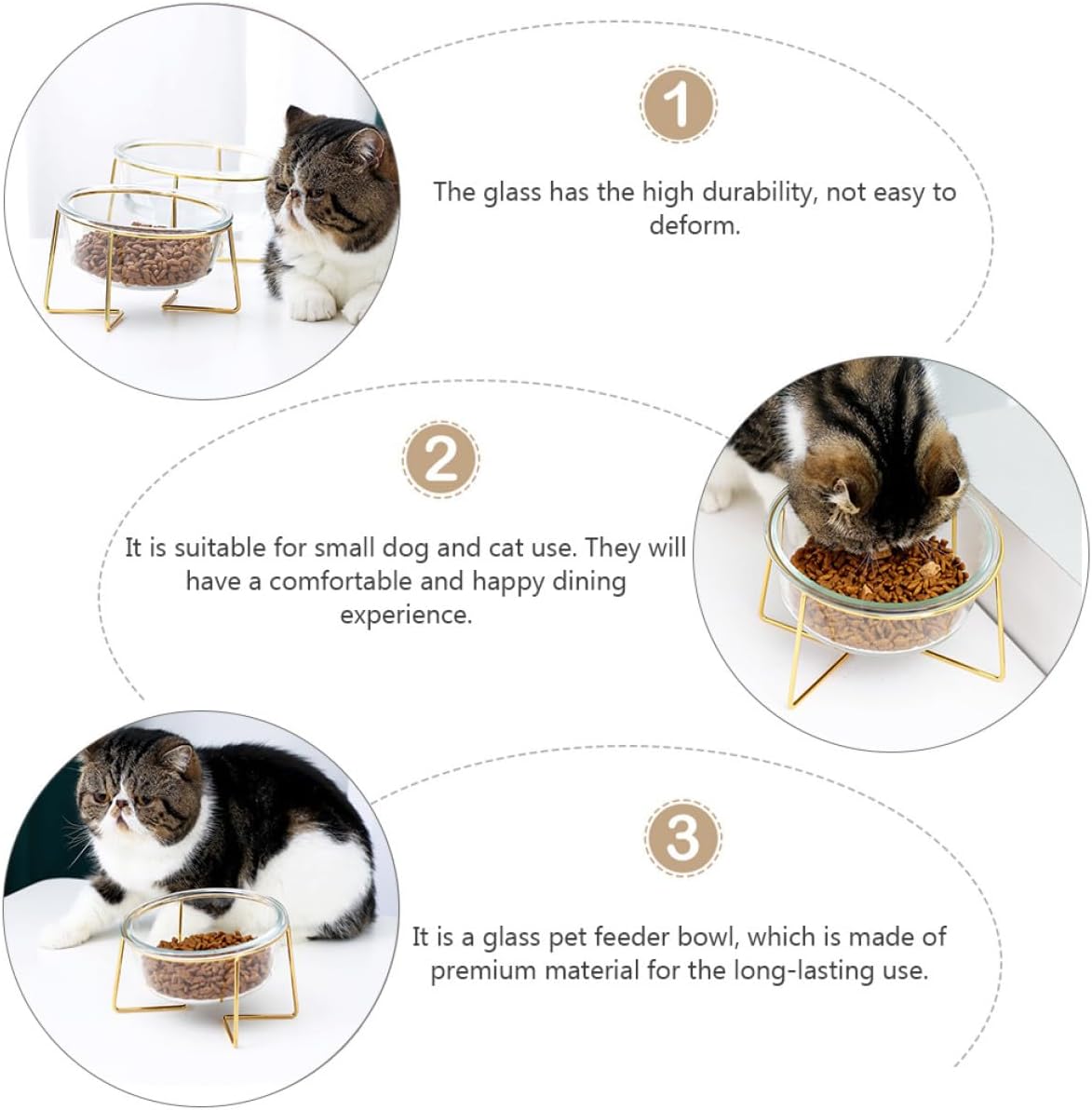 Milisten Glass Pet Feeding Bowl Raised Feeder 800ml Slanted Glass Dog Cat Food Bowl with Metal Stand for Neck Protection Elevated Pet Feeder for Indoor Use Random Style