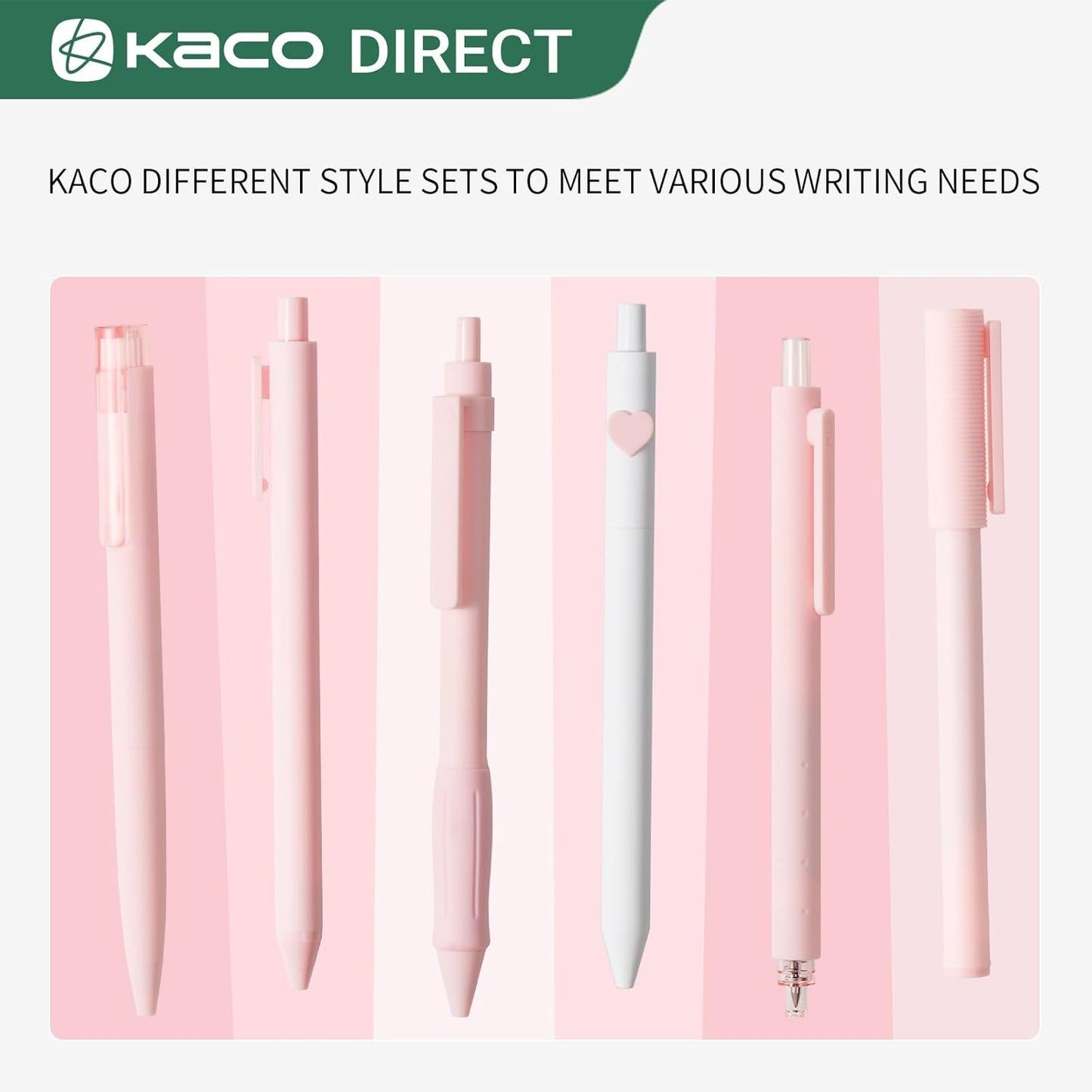 Kaco 6 Pieces Gel Pens Cute Stationery, Journaling Note Taking Pens, 0.5mm Fine Point, BUCUO (6 Pcs Pink - All Black Ink)