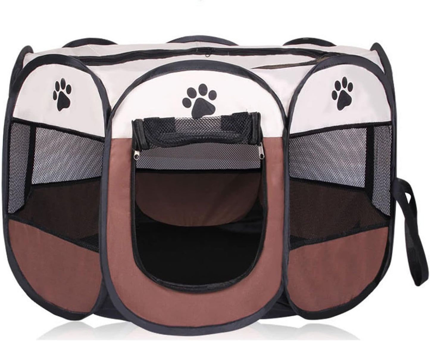 Foldable Dog Cat Playpens, Portable Dog Pen Indoor Outdoor, Air Playpen and Exercise Pen Pet Tent House Playground with Removable Shade Cover for Dogs & Cats,Brown,M