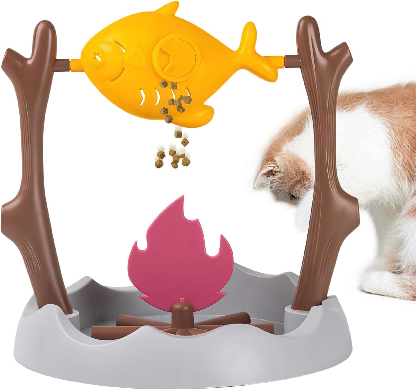 Cat Treat Dispenser Toy, Grilled Food Puzzle Slow Eating Training Game for Pets, Mealtime Mental Stimulation, Prevent Boredom, Home Living Room Feeding