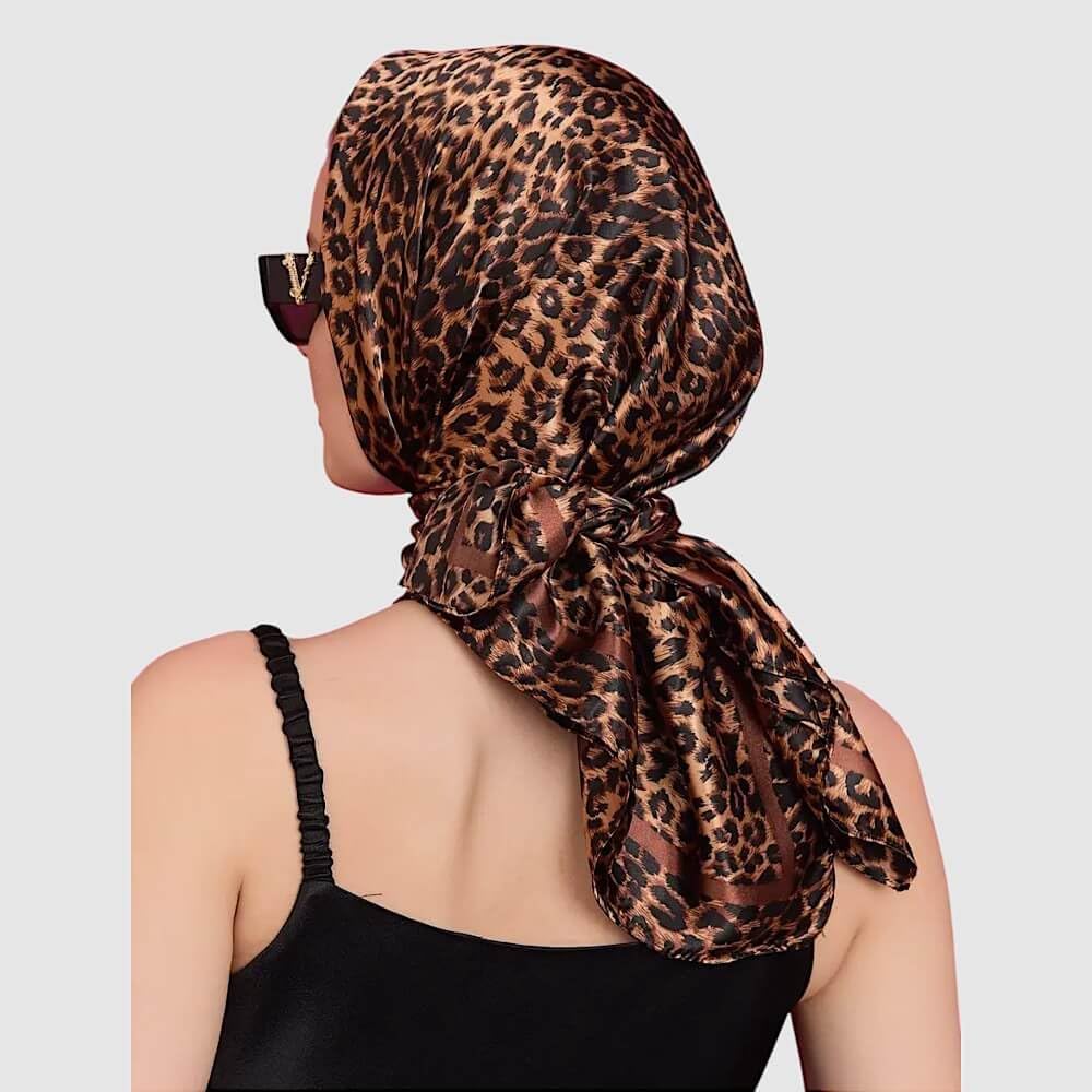 35 Inch Leopard Print Silk Head Scarf for Women Satin Hair Neck Scarf Wrap Large Lightweight Bandana
