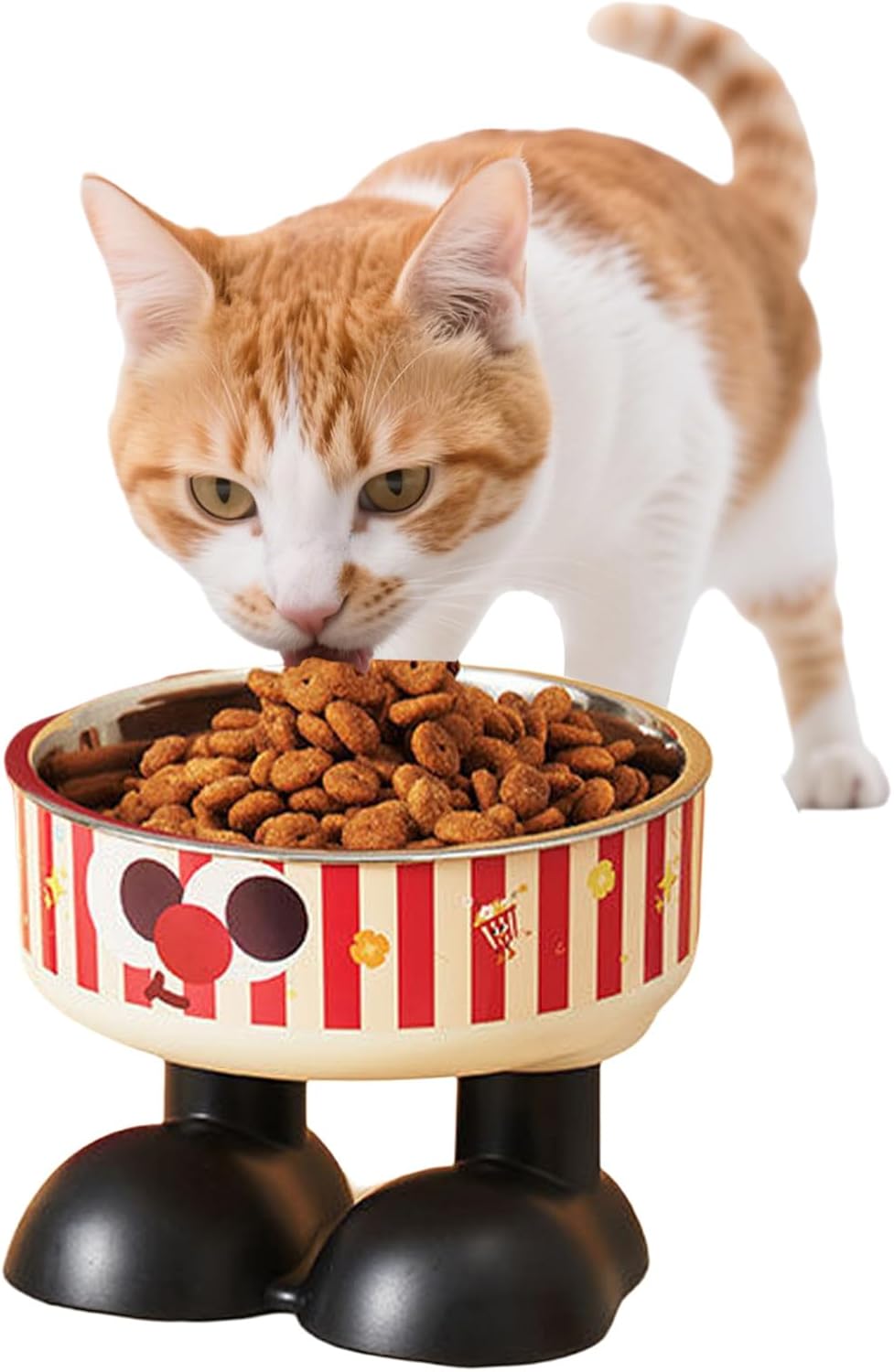 FEESHOW Cute Pattern Raised Cat Bowl Elevated Feeder Stand with Removable Stainless Steel Dish and Non-Slip Base for Healthy Eating Red One Size