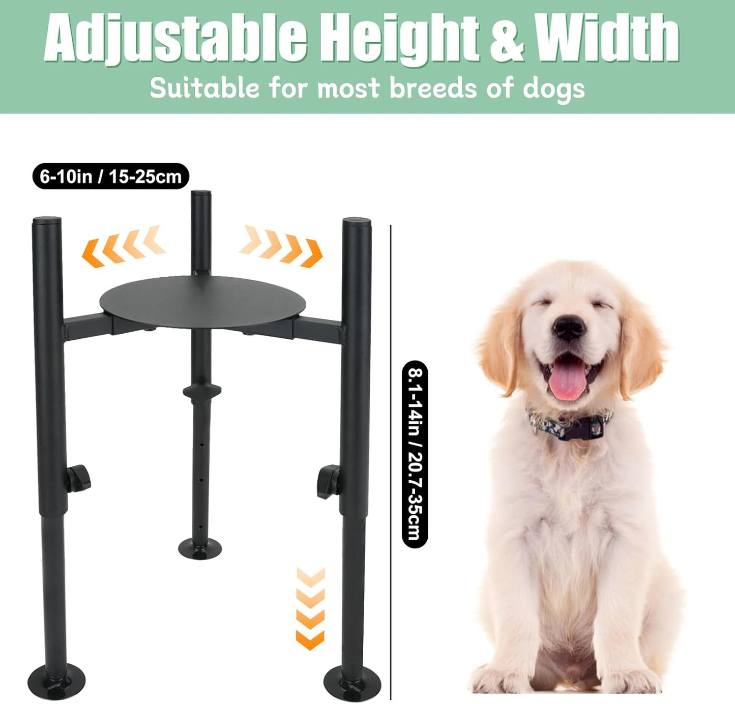 Elevated Dog Bowl Stand, 4 Height Adjustable Raised Dogs Bowls Stand Wide 6-10in, Dog Food Water Feeder Metal Pet Feeding Holder for Medium Large Breeds