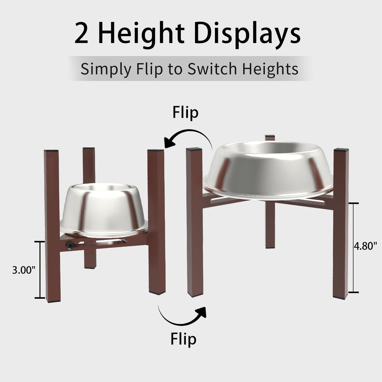 Elevated Cat Bowl Stand Good for Senior Cats Digestion Arthritis Relief - Adjustable Metal Feeder Riser, Fits 5.1-7.45” Round Bowls (No Bowls)(Shiny Coffee)