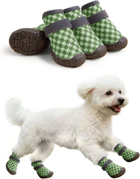Dog Shoes Breathable Non-Slip Outdoor Booties for Small Medium Dogs, Pet Boots Paw Protector for Hot Pavement Hardwood Floors (Green, Small)
