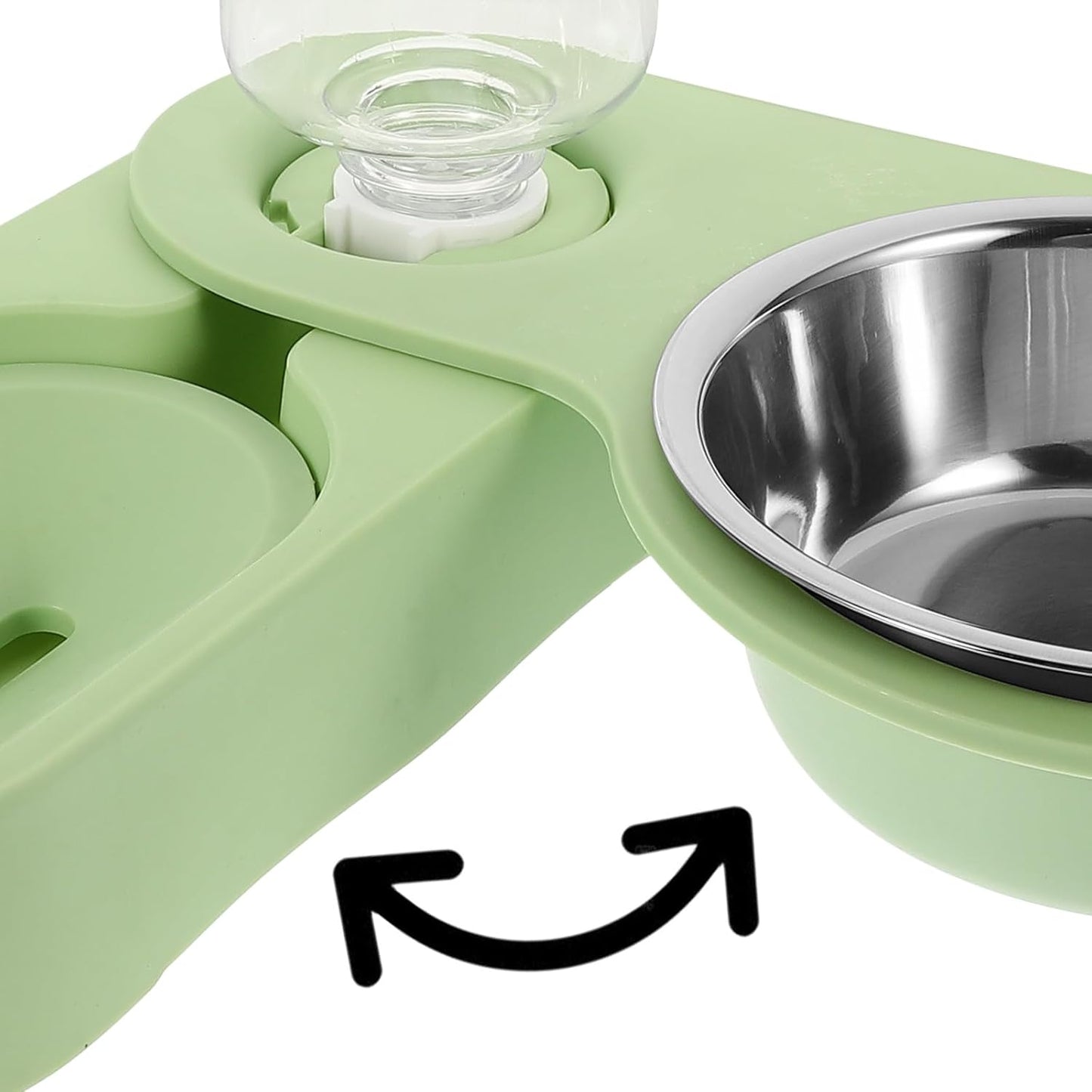 Milisten Stainless Steel Cat Food and Water Bowl Set, Dual Bowls Rotatable Corner Feeder with Foldable Stand, Green Pet Feeder for Small Cats and Animals