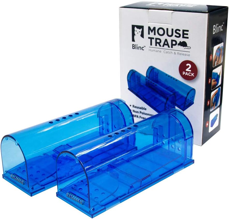 Blinc [2-Pack] Humane Mouse Trap - Catch and Release No-Kill Rodent Traps for Indoors & Outdoors - Safe for Children & Pets - Reusable Mouse Catcher for Kitchen, Pantry & Garage (Transparent Blue)