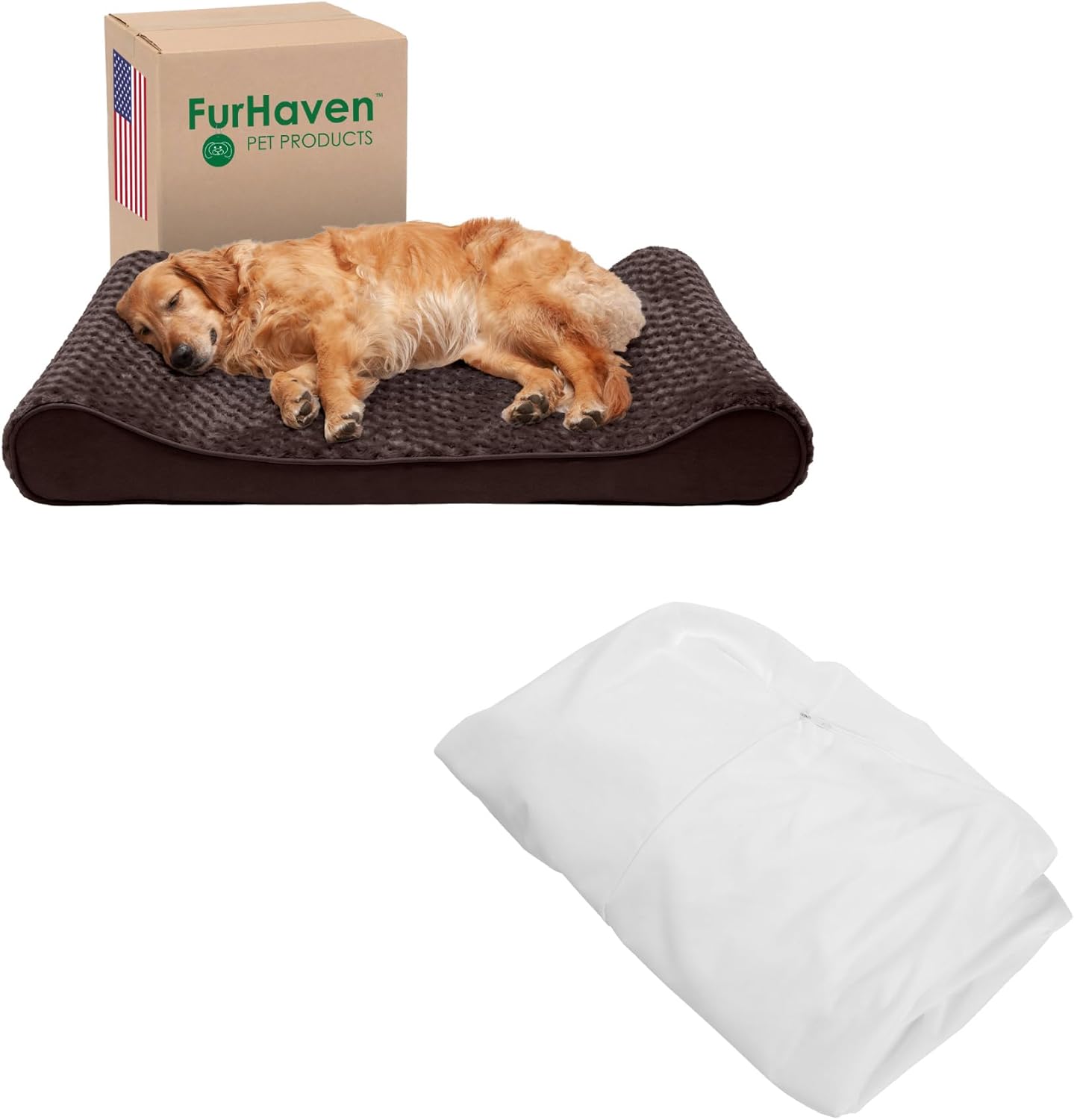 Furhaven Dog Bed Luxe Lounger Chocolate, Jumbo/XL W/Same Size Waterproof Liner