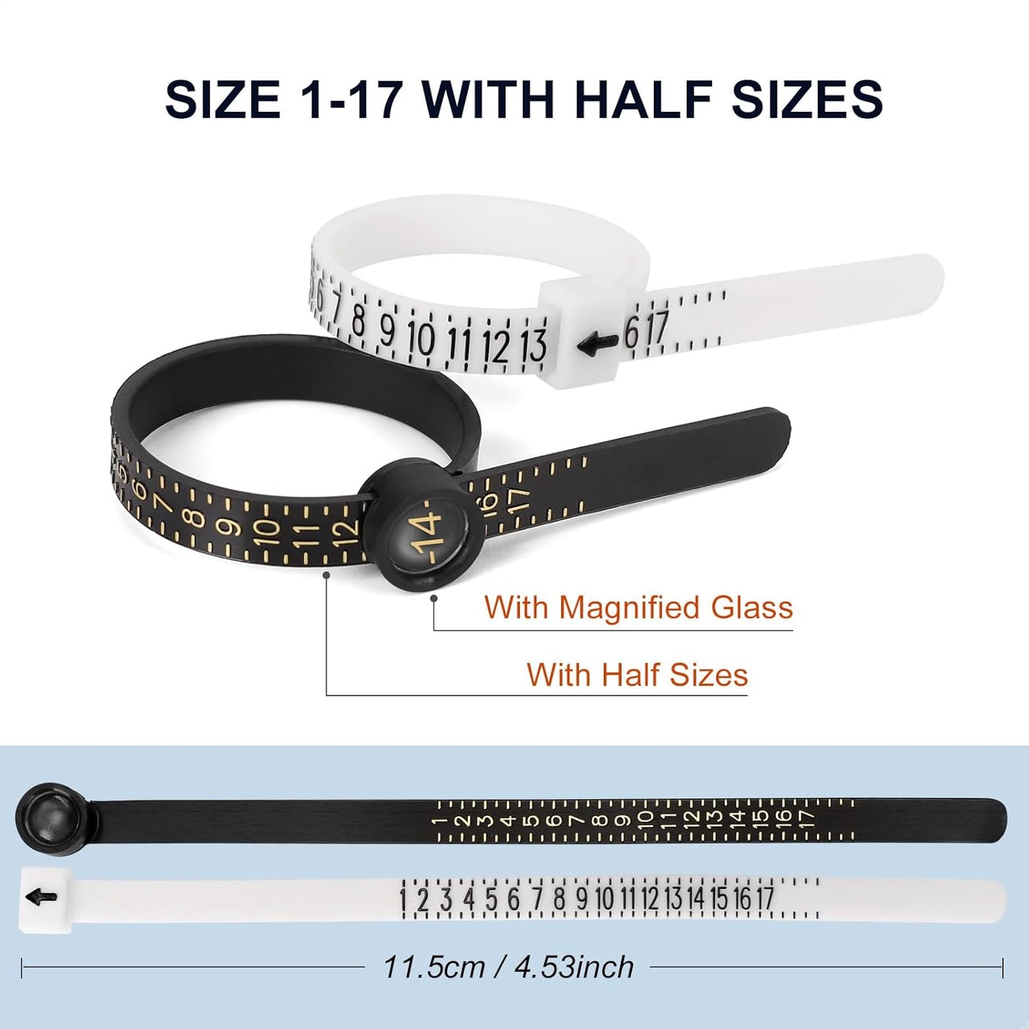 Ring Sizer Measuring Tool Kit, 27 PCS Premium Stainless Steel Measuring Ring Tool, US Ring Size 0-13 with Half Size, 2 PCS Reusable Finger Size 1-17 USA Rings Size with Magnified Glass