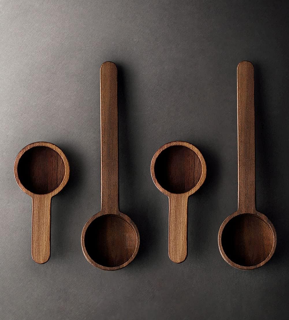 Coffee Spoons, ablespoon Scoop, Coffee Ground Spoon, Measuring for Ground Beans or tea, Soup Cooking Mixing Stirrer Kitchen Tools Utensils, 1 Wooden Tea Scoop (Walnut Wooden 3.86 in）