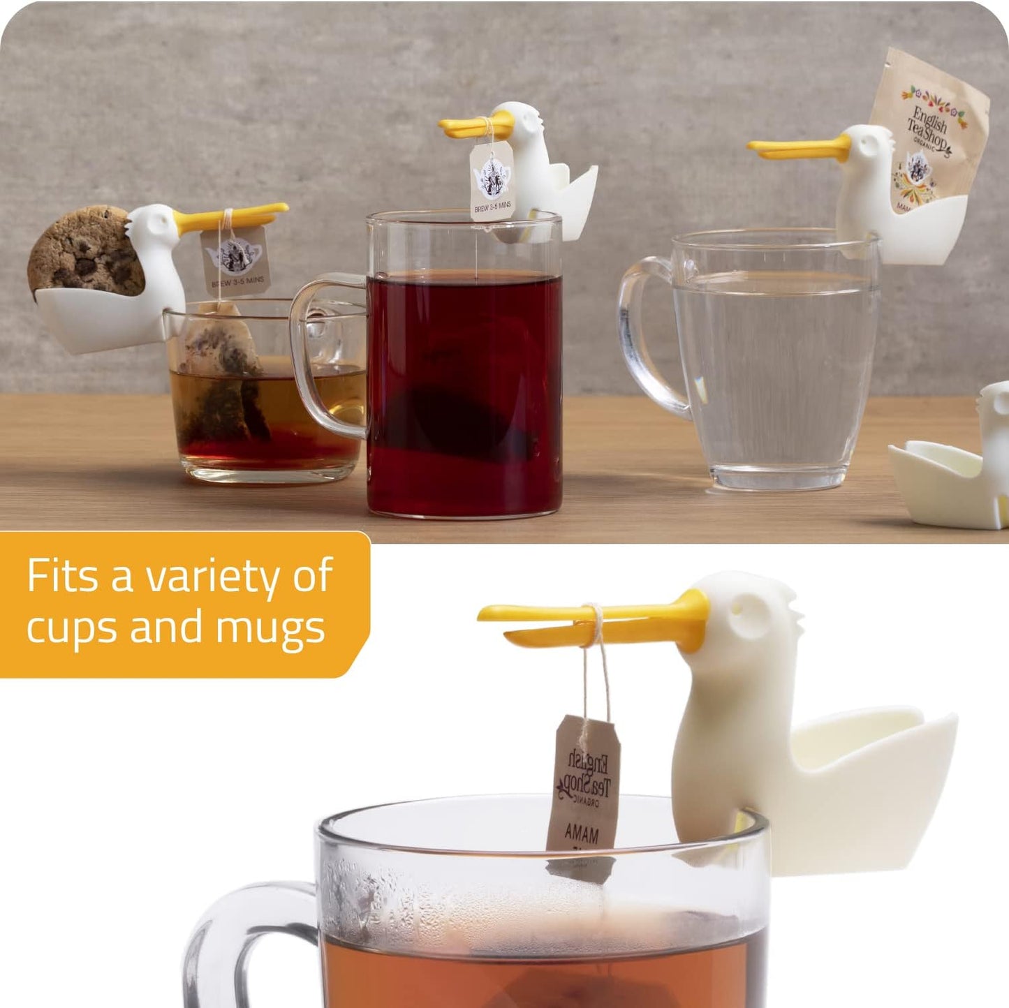 Peleg Design Pelicup: Tea Bag Holder - Fun Pelican-Shaped Tea Bag Holder for Cup w/Tea Bag Rest, Silicone Holder for Tea Bags, Mug Tea Bag Holder, 2.3x4.3x1.2 in, Cute Tea Accessories for Tea Lovers