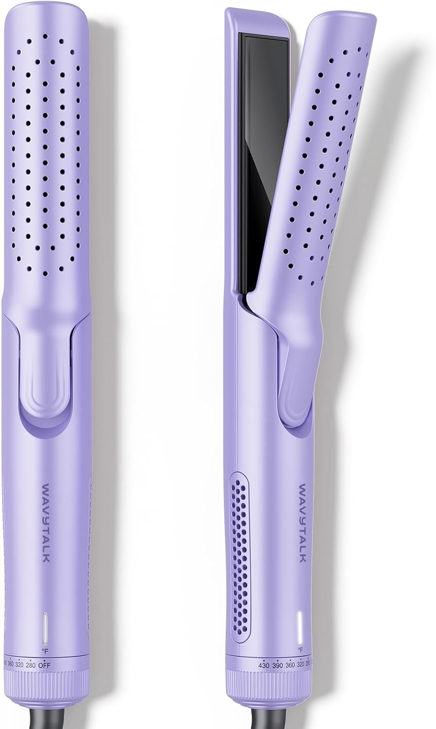 Wavytalk Airflow Styler Curling Iron, Cool Curl, 360° Cool Air Lock in Style for Lasting Curls, Reduces Damage, 2 in 1 Hair Straightener and Curler, 1.25 Inch, Anti-Scald for Short Long Hair, Purple