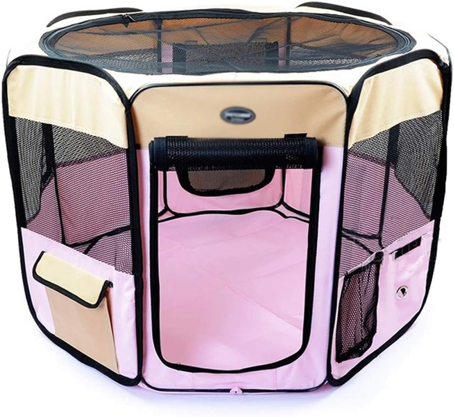 Dog Crate Pink Pet Portable Foldable Playpen Exercise Kennel Dogs Cats Indoor/Outdoor Removable Mesh Shade Cover Dog Cage (S)