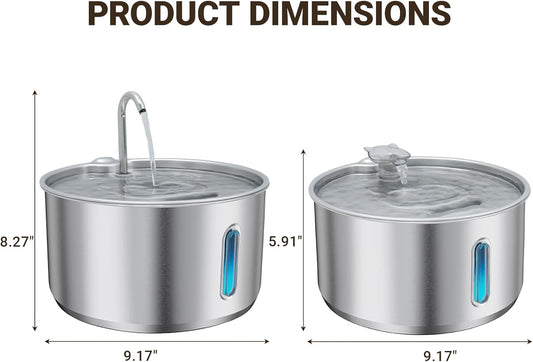 Stainless Steel Cat Water Fountain, 4L/135oz Large Capacity Automatic Pet Water Fountain for Cats & Small Dogs, Quiet USB Powered Pet Water Dispenser with 4 Filters & 4 Sponges