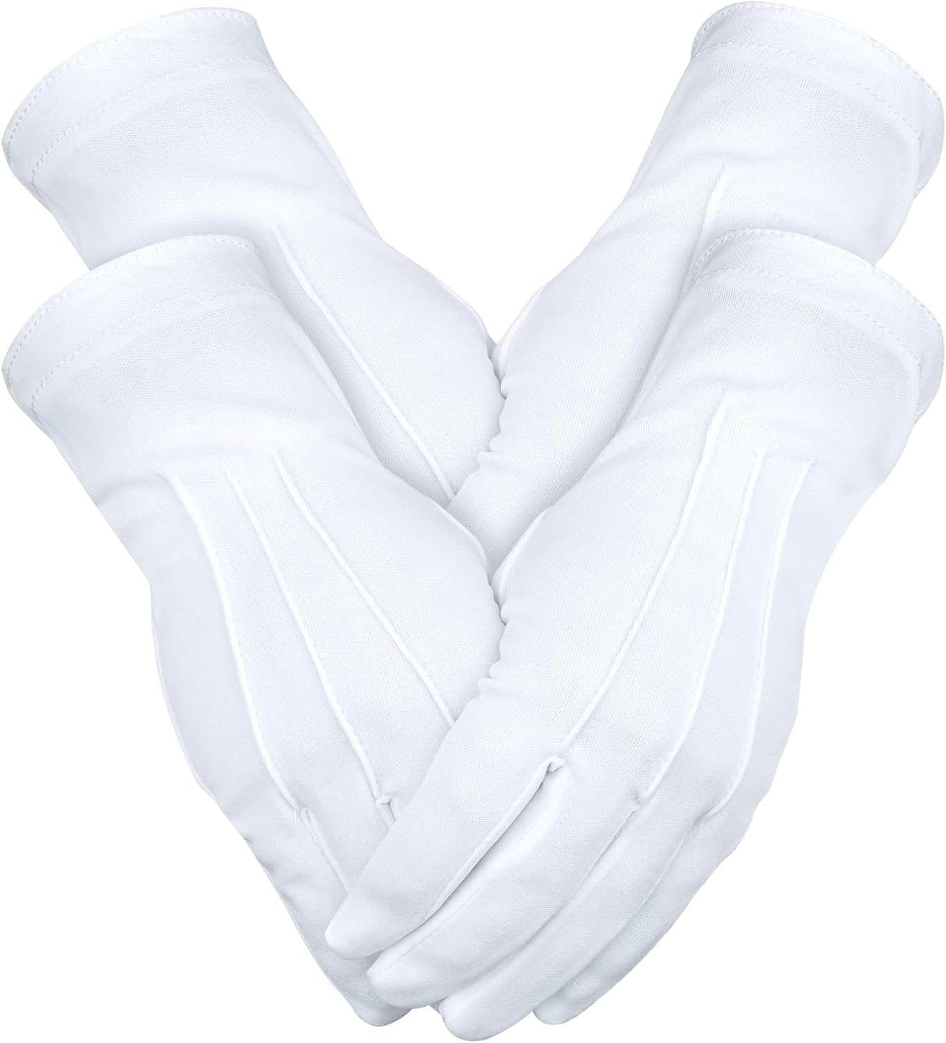 BEVTEE 2 Pairs White Gloves Men, Marching Band Gloves with Snap Cuff, for Art The Clown Magician Costume Halloween