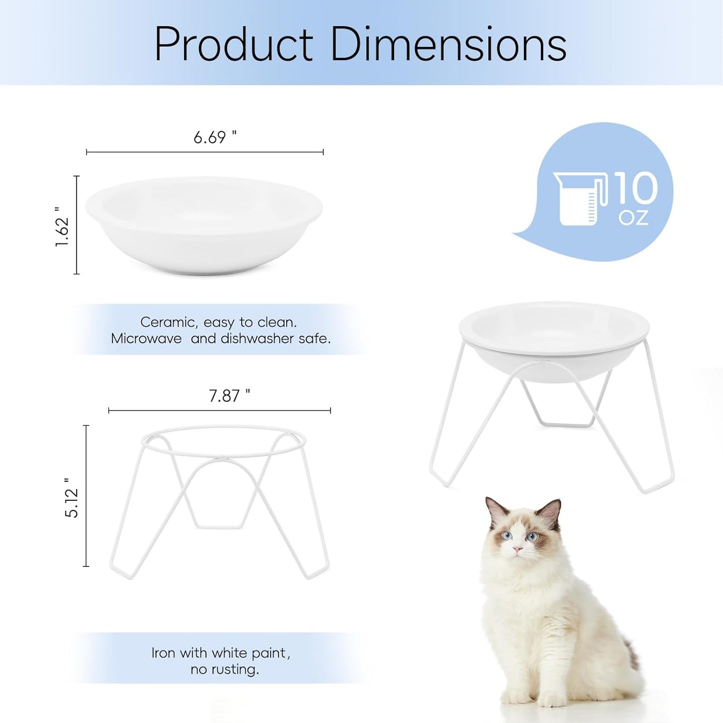 2-Pack Ceramic Raised Cat Bowls for Food and Water, Elevated Pet Dishes Bowls with Stand, Cats and Small Dogs, Dishwasher Safe