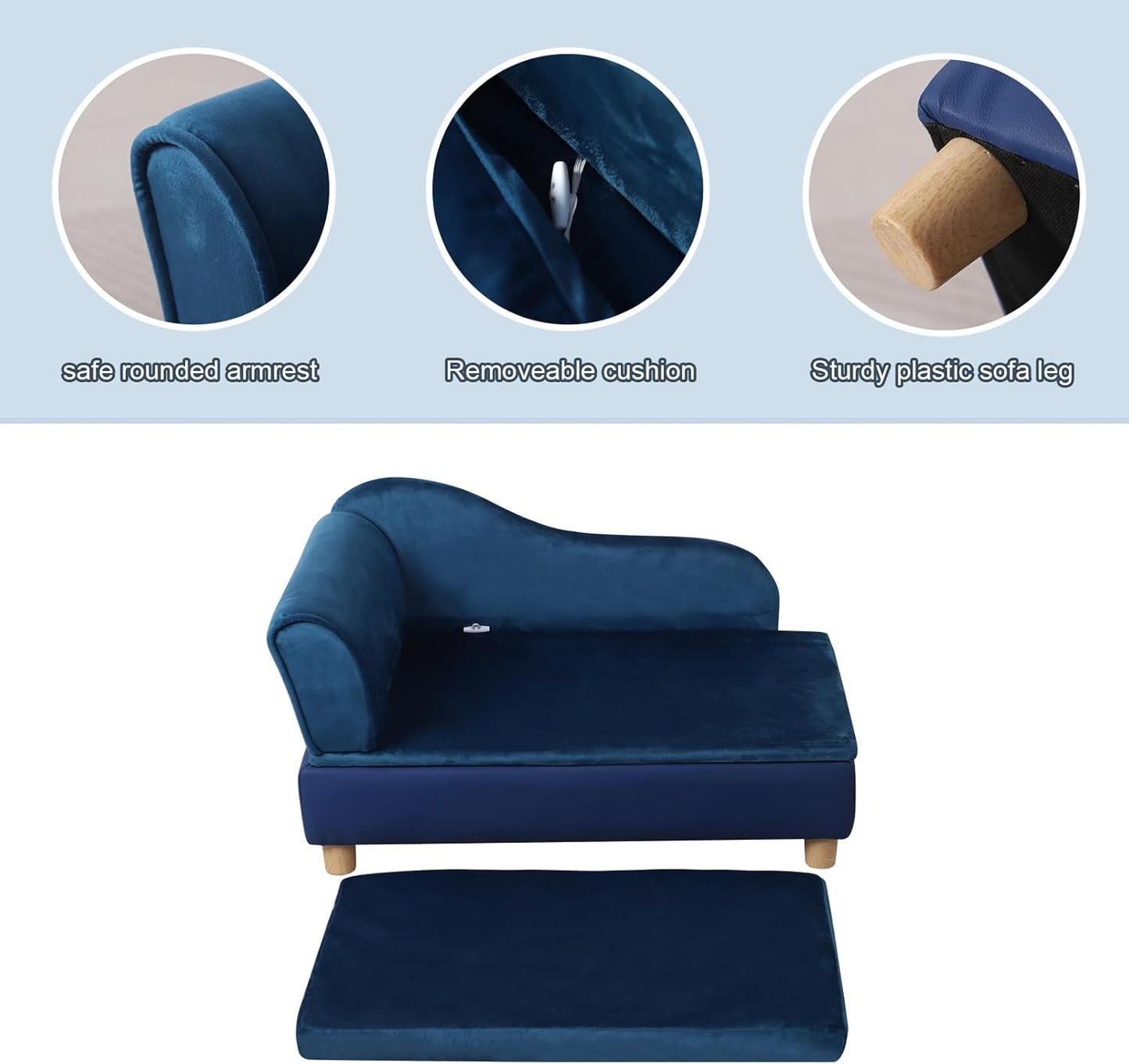 Getifun Pet Bed Sofa, Puppy Bed with Storage, Small Dog Couch with Removable & Washable Cushion, Comfy Pet Couch Bed for Cats & Puppy (Blue)
