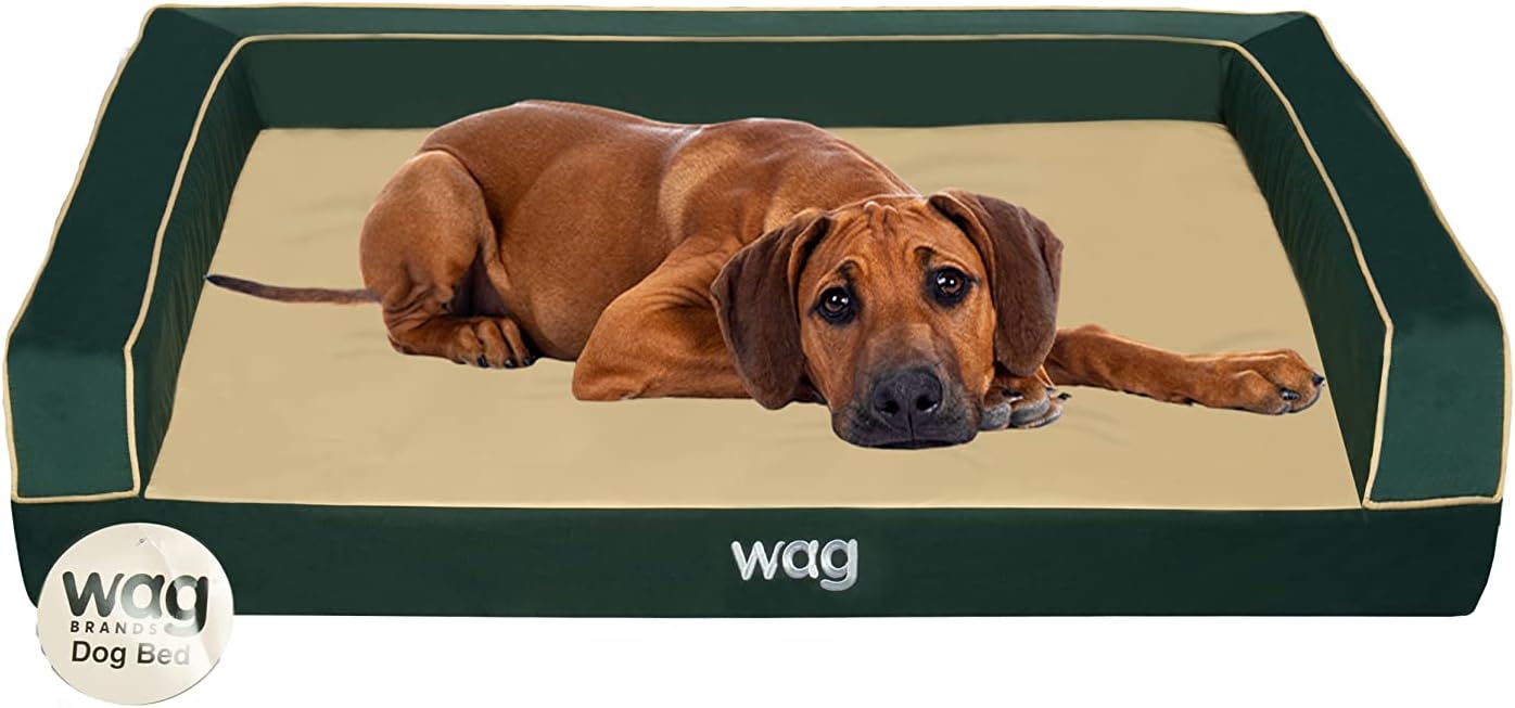 Wag Premium Pet Dog Bed | Multi Layer Construction with Cooling Energy Gel and Copper Infusion | Machine Washable Cover and Water Resistant Inner Liner | Medium, Pine Green
