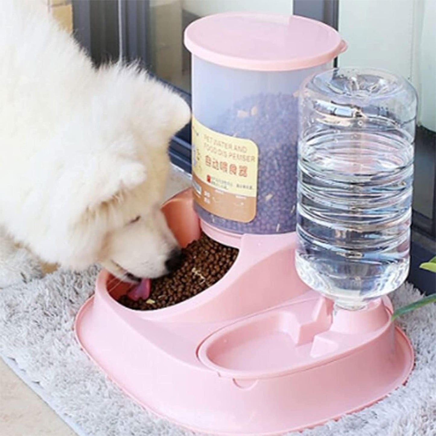 Dispenser Automatic Feeder New 4L Large Capacity Dualuse Automatic Unplugged Gravity Pet Food Feeder and Water Dispensers Dog Food Bowl Cat Drinking for Supplies Pets cat Fountain (Pink)