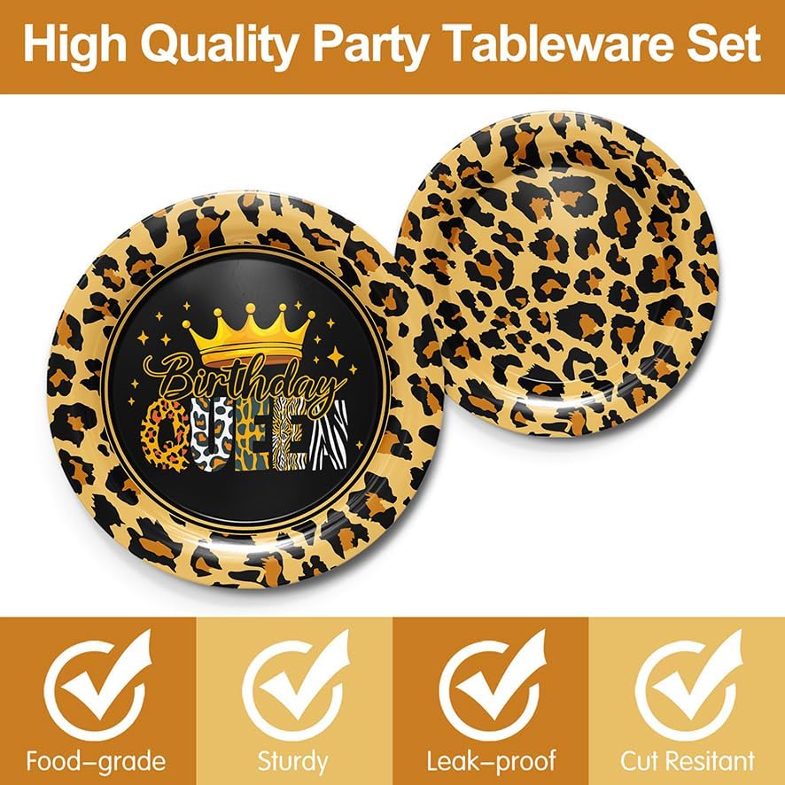 168pcs Leopard Print Party Supplies, Cheetah Print Party Tableware Set Leopard Plates Napkins Cups Cutlery for Wild Animal Leopard Theme Birthday Party Decorations | Serves 24