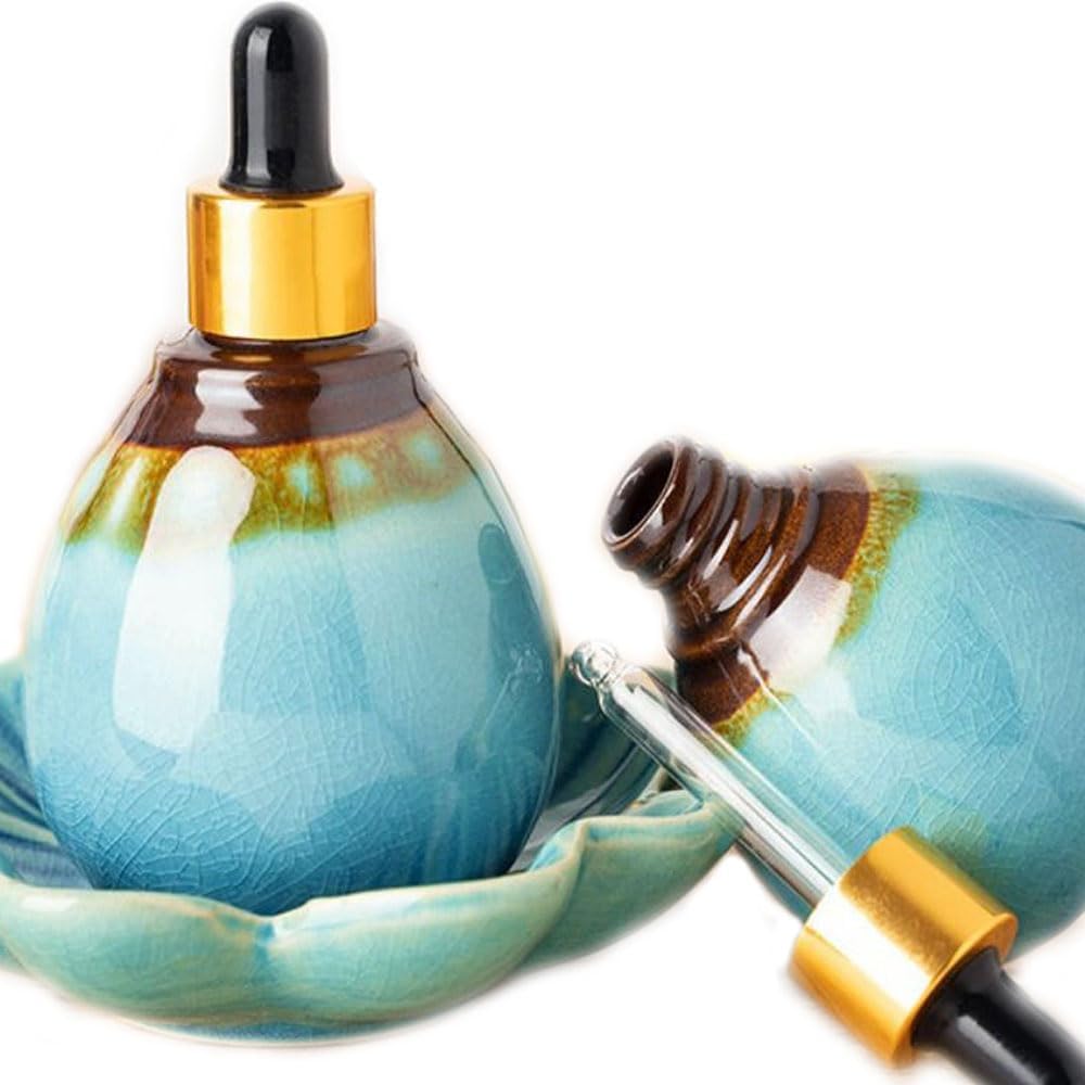Leadigol Essential Oil Diffuser Jar, Ceramic Essential Oil Pot, Dropper Bottle Containers, Decorative Perfume Bottle, Empty Travel Accessories Spa