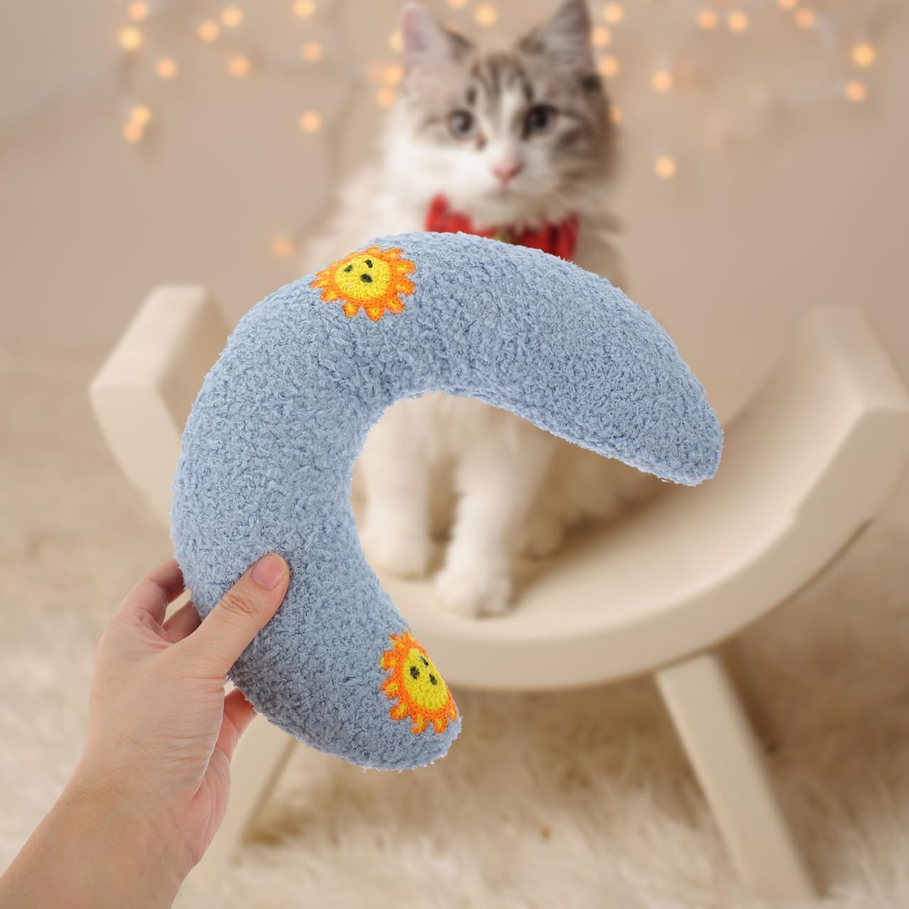 U-Shaped Dog Anxiety Relief Pillow Soft Washable Calming Pillow for Neck Support Promotes Deep Sleep for Small Dogs and Cats 10.03X7.08X2.36In
