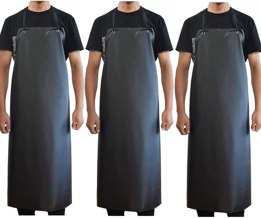 K Y KANGYUN 3 Pack Men's Black Waterproof Rubber Vinyl Work Apron- 43"x29" Heavy Duty Model,Best for Staying Dry When Dishwashing, Lab Work, Butcher, Dog Grooming, Cleaning Fish