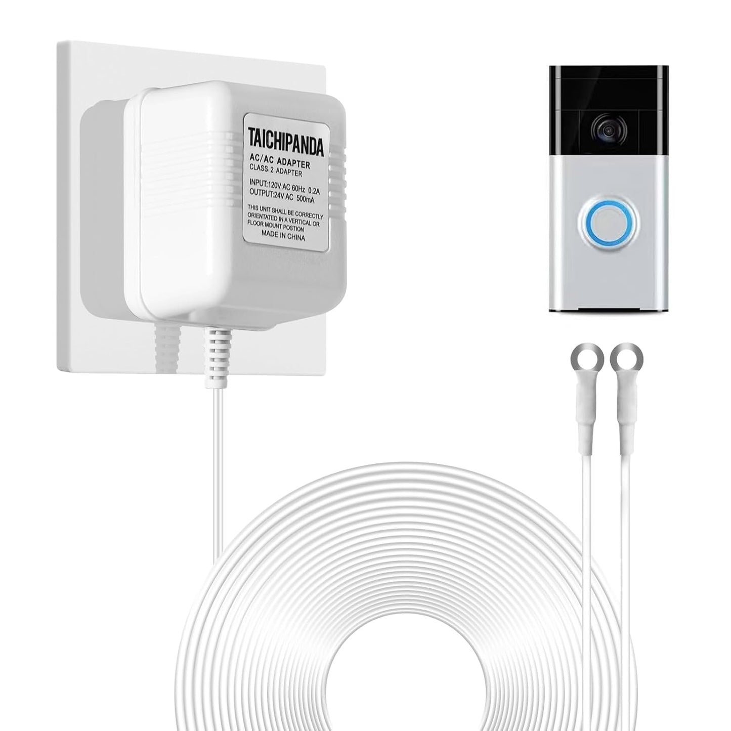 24V Doorbell Transformer, 500MA AC Adapter for All Ring Video Doorbell Versions, 18ft Doorbell Power Supply, Power Cable Compatible with Ring, Nest, Wyze, and Eufy Doorbells