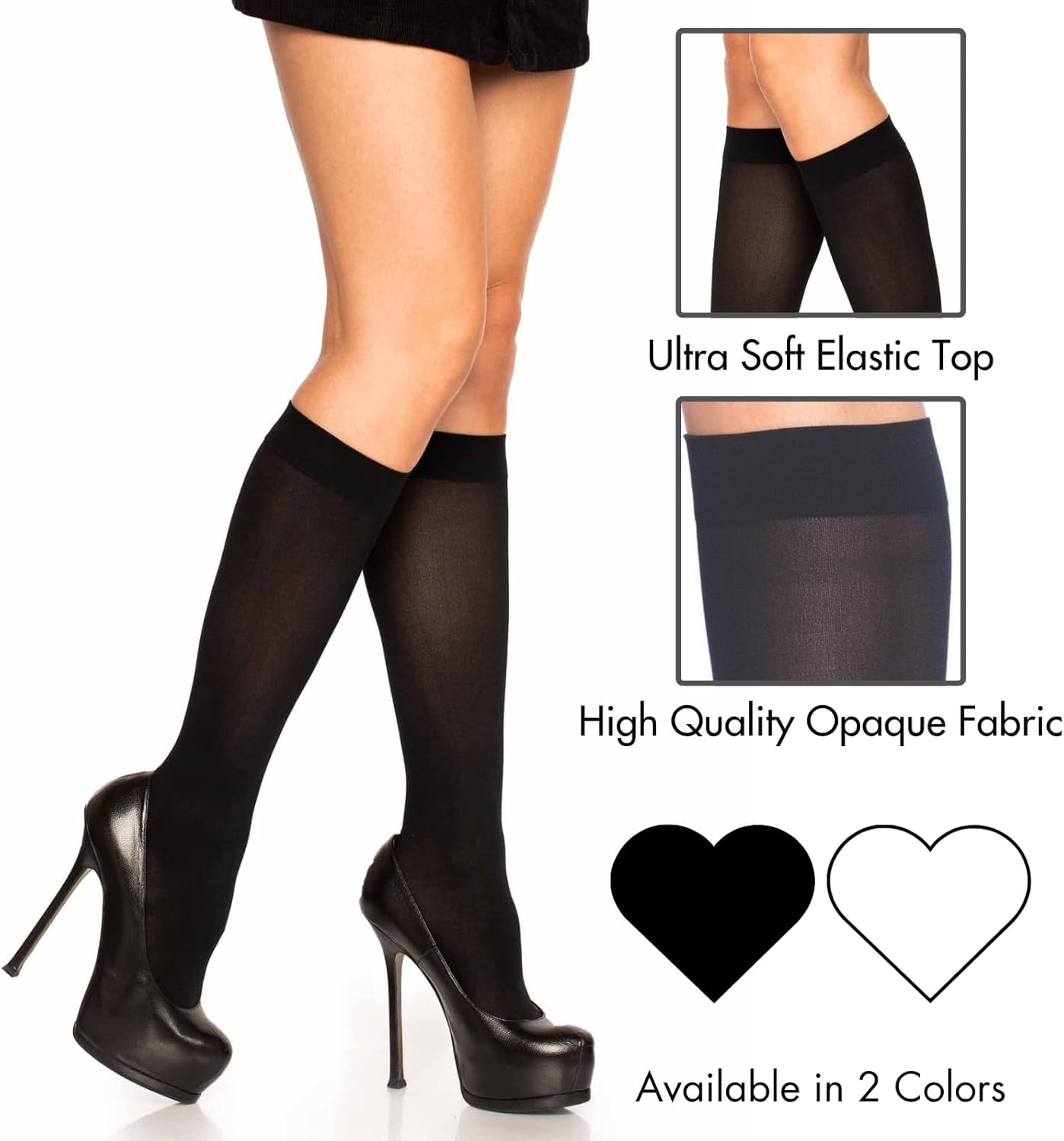 Leg Avenue Women's Knee High Socks for Women Knee High Stockings, One Size, Black/White
