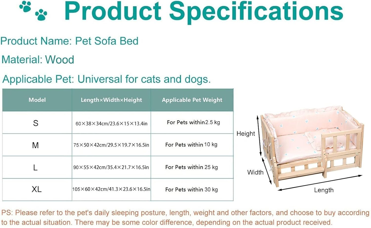 Small, Medium, Large Dogs Bed with Stairs and Fence, Grey Orthopedic Joint Relief Pets Cot, for Pets Within 30 Kg / 66 Lbs, Easy Assemble (Color : Style1, Size : S-60x38x34cm/24x15x13) (Style2 30.0"L