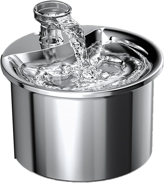 Luqeeg 2L Automatic Cat Water Fountain 304 Stainless Steel Water Fountain Pets Low Noise Pump Feeder with a Comprehensive Filtration Structure & Continuous for Cat or Dog (US Plug)