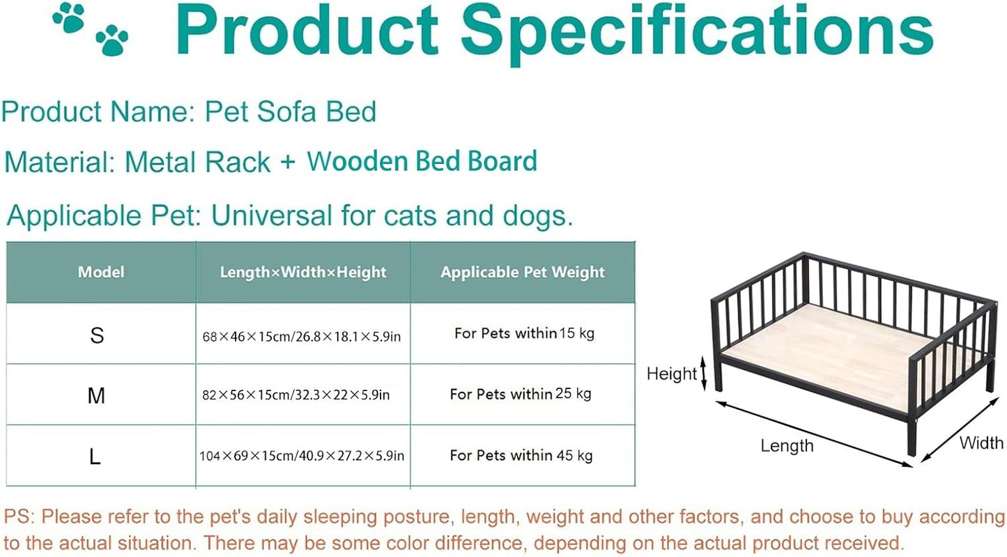 Pet Bed Black Large Raised Pet Sofa with Wooden Bed Board, Indoor Heavy Duty Elevated Cat Couch, for Orthopedic Joint Relief, Older Dogs (Size : S-68x46x15cm/26.8x18.1x5.9in) ()